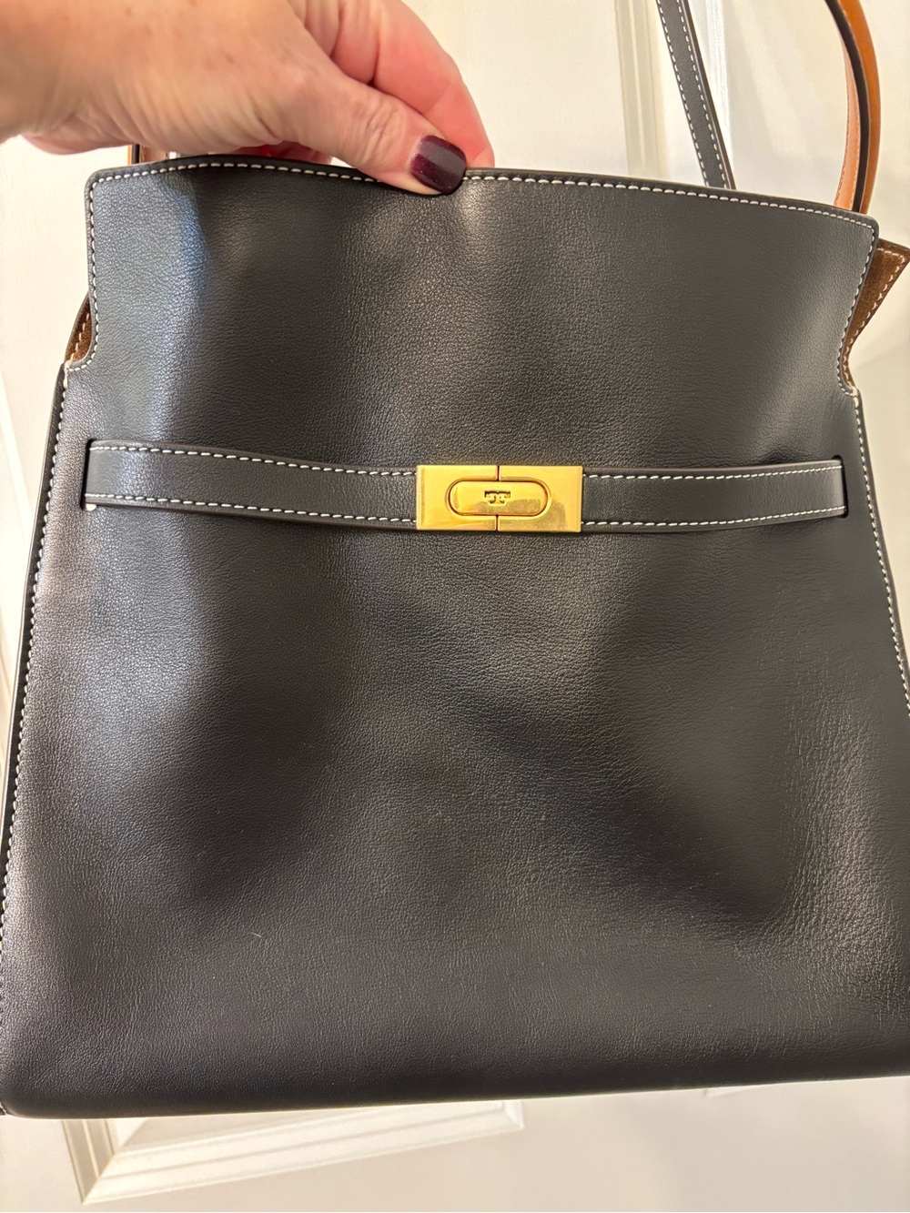 Tory Burch Black tan raziwill satchel tote